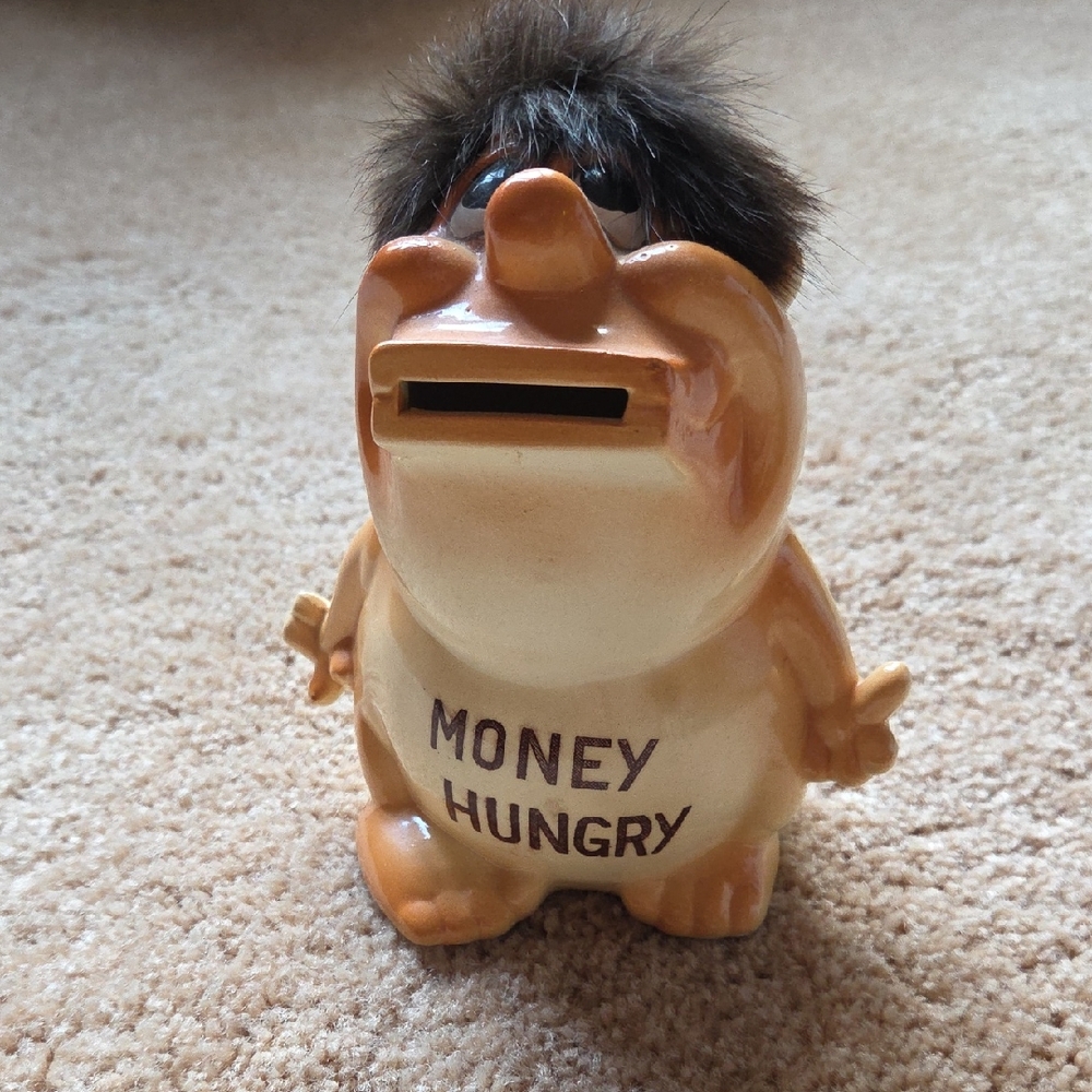 Brown Ceramic Money Hungry Piggy Bank